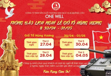 [THÔNG BÁO] LỊCH NGHỈ LỄ GIỖ TỔ HÙNG VƯƠNG & ĐẠI THẮNG 30/04 - QUỐC TẾ LAO ĐỘNG 01/05